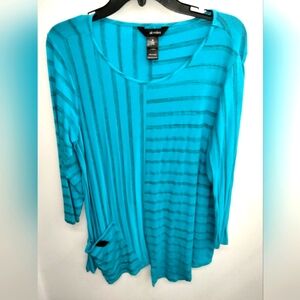 Ali Miles (Size M) Multicolored Scoop Neck LS Hem Slip Pocket Stretch Tunic Top